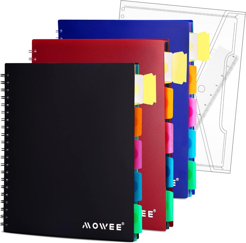 MOWEE Spiral Notebook - 5 Subject Notebook, College Ruled Notebook With Dividers Pocket, Tabs Label (3PackMulti) - Image 1